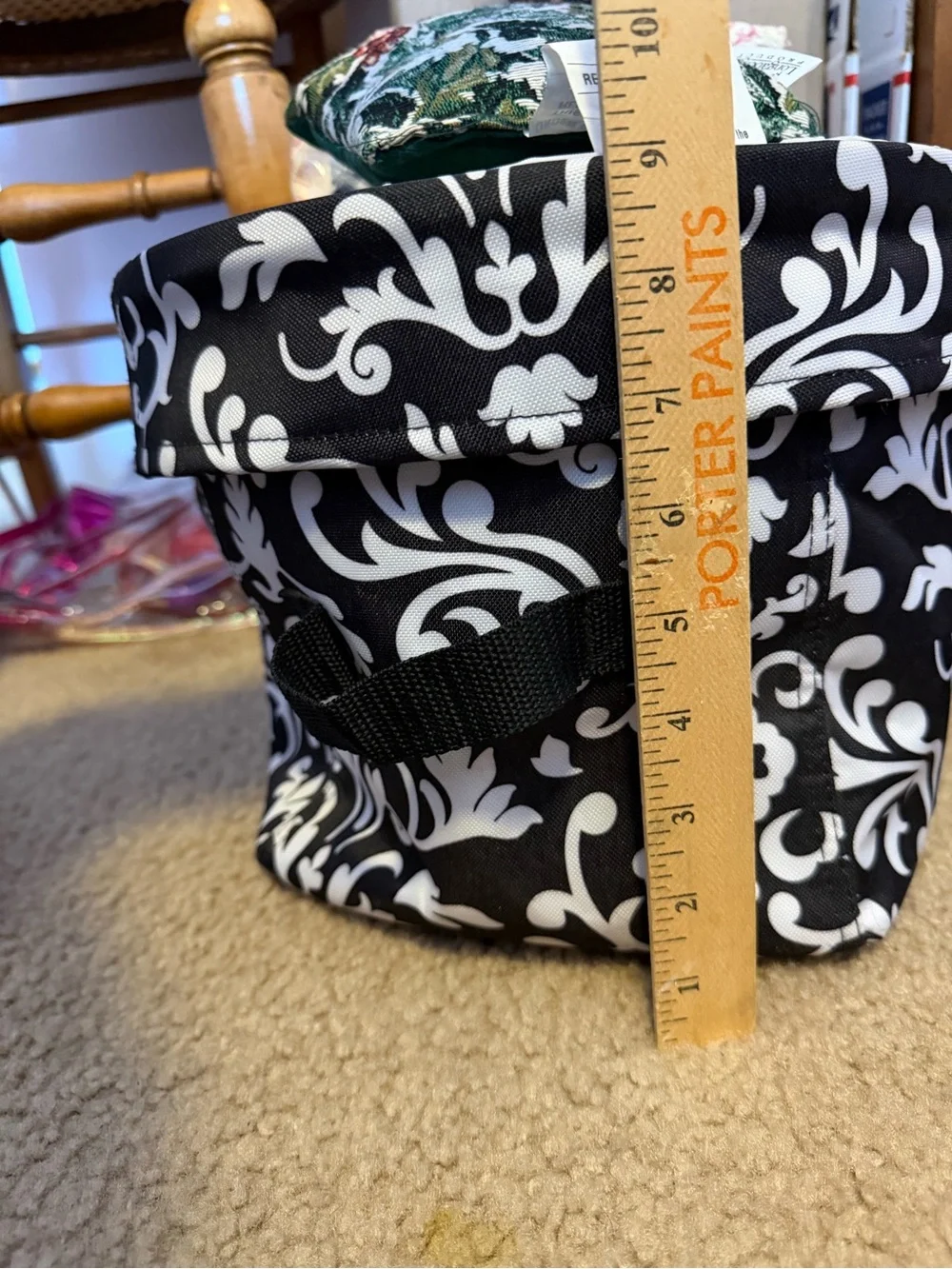 Thirty-One Utility Bin Organizer Parisian Pop Black White Damask Storage Basket